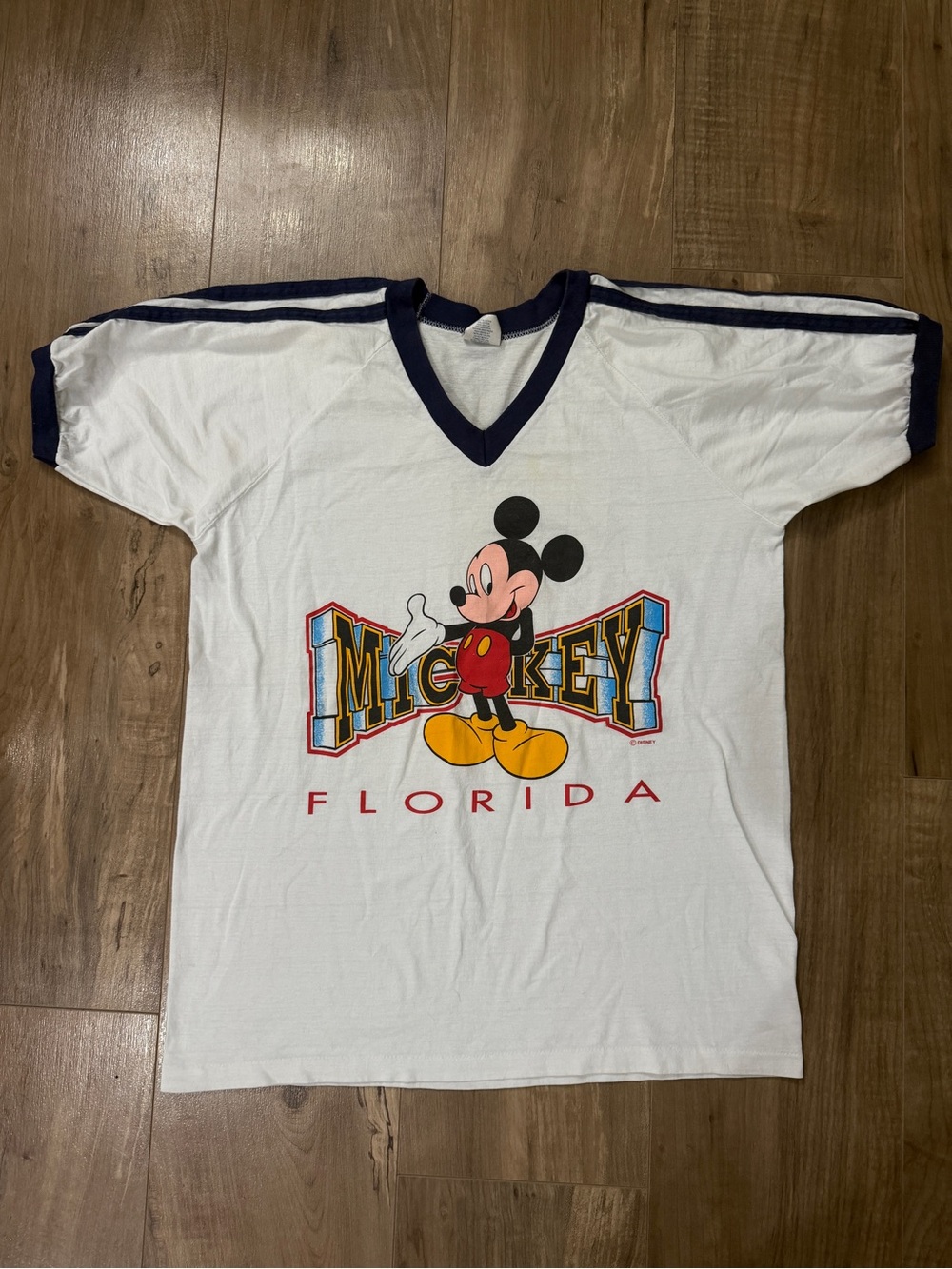 Vintage 90s Velva Sheen Single Stitch Mickey Florida Disney Ringer T Shirt - L